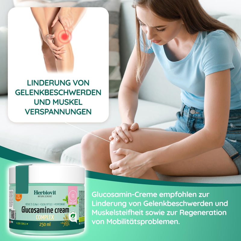 [Australia] - Herbiovit Glucosamine MSM Cream 250ml for joints and muscle pain | Supports regeneration with devil's claw collagen eucalyptus oil & peppermint | vegan | quickly absorbed | cooling 