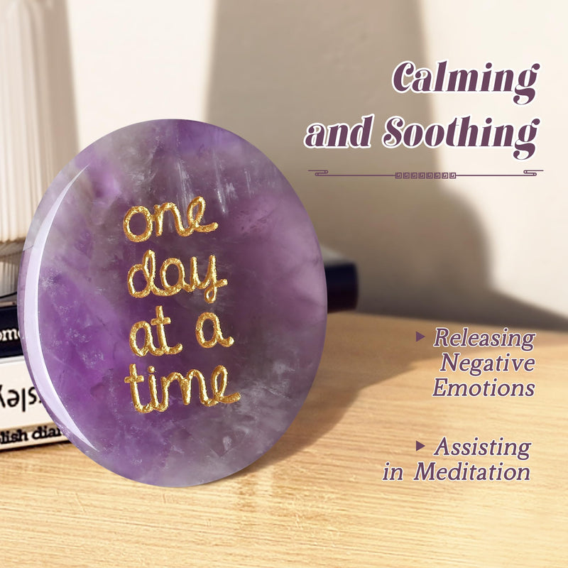 [Australia] - QINJIEJIE Amethyst Crystals Thinking of You Gifts for Anxiety Relief Items You Got This One Day at A Time Inspirational for Best Friend Encouragement Gifts for Women Sobriety for Men 