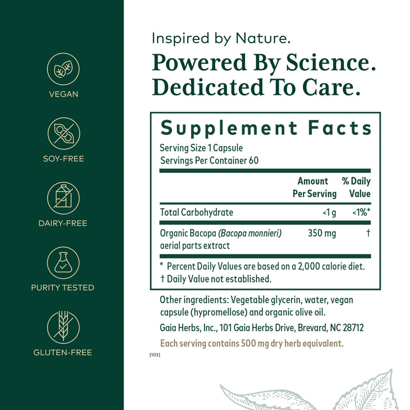 [Australia] - GAIA HERBS PRO Bacopa - Brain Health & Nootropic Support - 60 Liquid Phyto-Caps (30 Servings) 