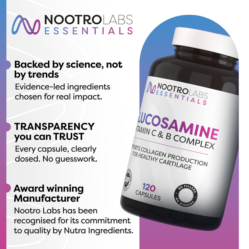 Nootro Essentials Glucosamine and Chondroitin High Strength Supplement, Daily Supplement with Chondroitin, Vitamin C & Vitamin B Complex for Joint Care (60 Servings, 2 Month Supply)