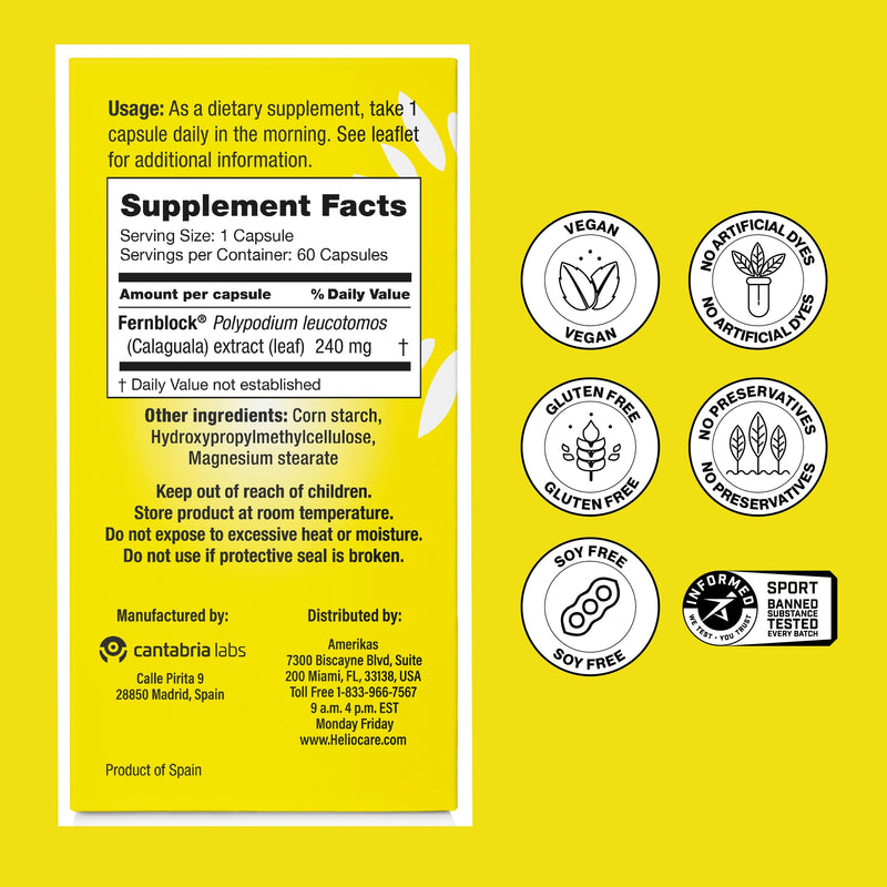 Heliocare Skin Care Dietary Supplement: 240mg Polypodium Leucotomos Extract Pills - Antioxidant Rich Formula with Fernblock and PLE Technology - 60 Veggie Capsules | Patented Skin Health Daily Antioxidant Clinically Proven to Fight Sun Damage & Reduce ...