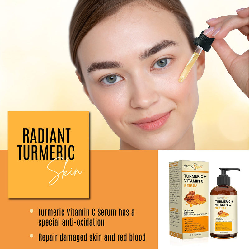 Turmeric Serum for Face + Glow-Boosting Vitamin C Serum - Organic Moisturizer for Dark Spots & Clear Wrinkles - Boosts Hydration for Dry & Tired Skin - Anti-Aging Formula for Glowing Skin - 8 FL OZ 8 Fl Oz (Pack of 1)