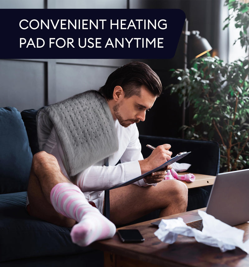 [Australia] - GENIANI King Size Heating Pad for Back Pain & Cramps Relief, FSA HSA Eligible, Auto Shut Off, Machine Washable, Moist Heat Pad for Neck & Shoulder, Knee, Leg, Heat Patches, Tabby Gray 12'‘×24’’ XL 12"x24" 