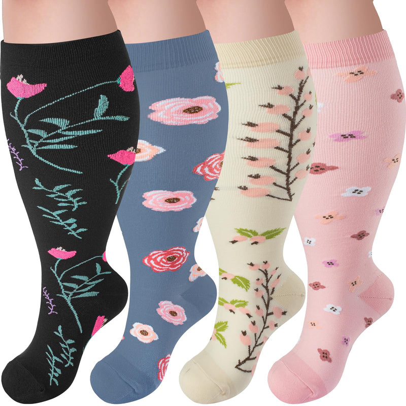 [Australia] - 4 Pairs Plus Size Compression Socks,Extra Wide Calf 20-30 mmHg Knee High Compression Socks for Men Women Circulation XX-Large B-pink 