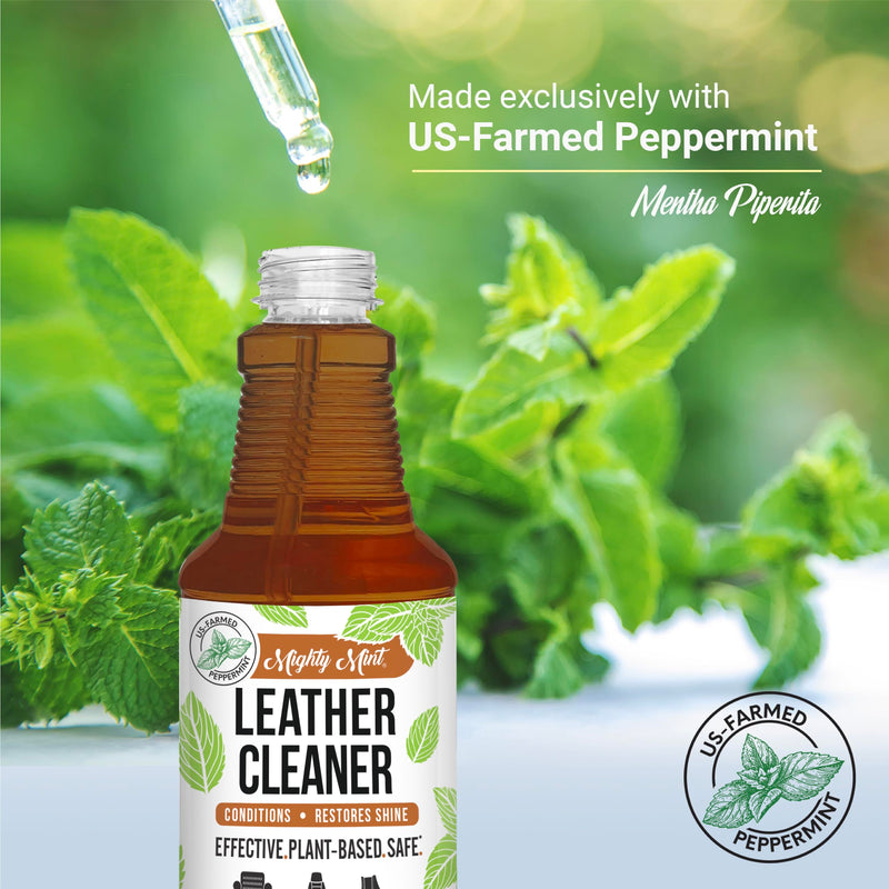 [Australia] - Mighty Mint Leather Cleaner and Conditioner, Plant-Based, Hydrating Spray to Clean and Protect Leather Items, Natural Peppermint Scent, 16oz 