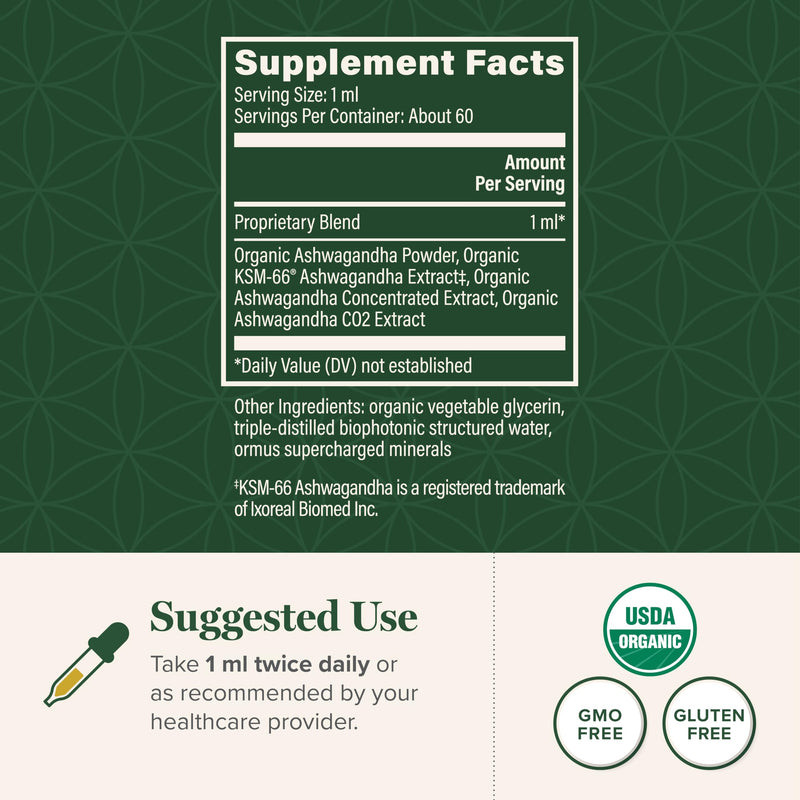 [Australia] - Global Healing Organic Ashwagandha Supplement Drops - KSM-66 Ashwagandha Extra Strength for Men & Women - Helps Promote Relief from Stress, Ashwagandha Complex, Ashwagandha Tincture Organic (2 Fl Oz) 