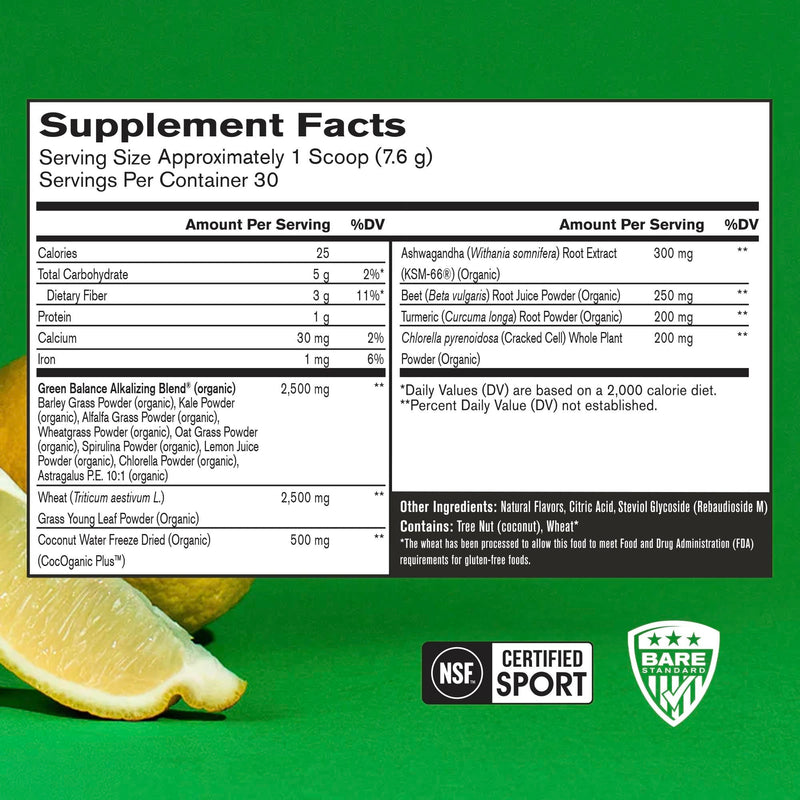 [Australia] - BARE PERFORMANCE NUTRITION, BPN Strong Greens Superfood Powder, Lemon, 30 Servings 7.8 Ounce (Pack of 1) 