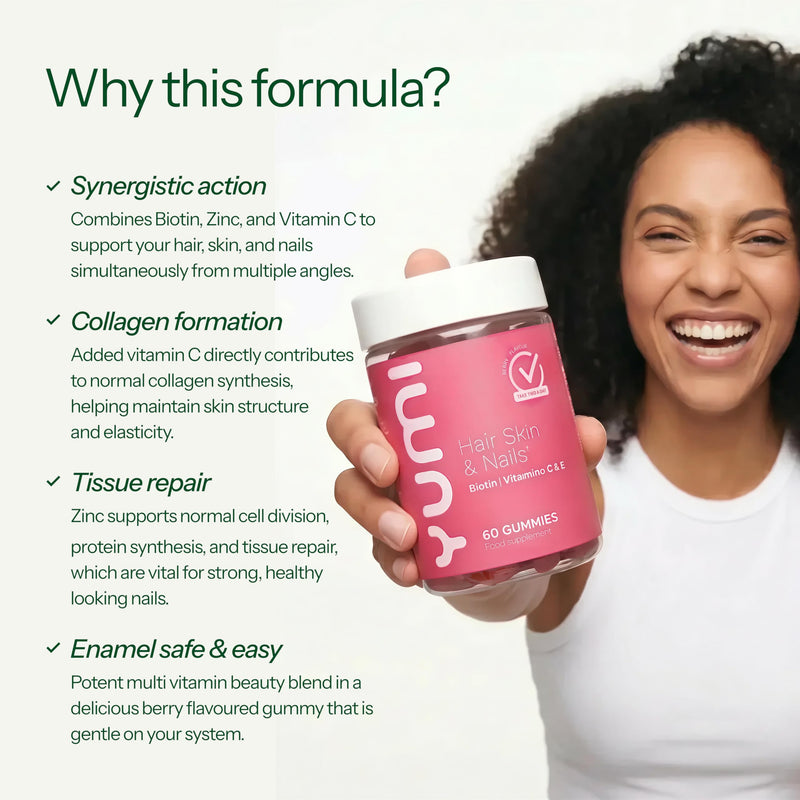 Hair, Skin & Nails Gummies with Biotin, Zinc & Vitamin C for Hair Health, Skin Glow & Nail Strength, Supports Collagen Formation, Berry Flavour, 60 Vegan Gummies