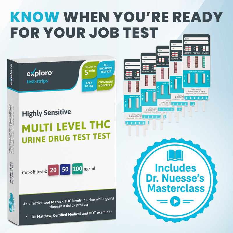 [Australia] - Exploro Multi Level THC Drug Test Kit – 3 Level Marijuana & Weed Test at Home (20, 50, 100 ng/ml) – Urine THC Test Strips for Detox Cleanse Monitoring, Pre-Employment & Personal Use (Pack of 10) 10 Count (Pack of 1) 