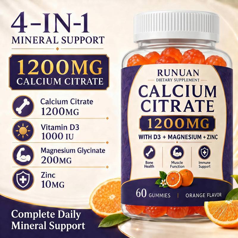 2PACK Calcium 600mg 1200mg Magnesium Zinc D3 Gummies for Women Men | Magnesium Zinc Calcium Citrate Chews Gummies Supplement for Bone, Teeth, Muscle Support, Non GMO, Sugar Free, Vegan, Orange