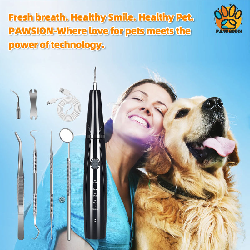 [Australia] - Ultrasonic Dog Plaque and Tartar Remover, Teeth Cleaning Kit for Pets, Rechargeable Dental Scraper for Pets, 5 Modes with 3 Cleaning Heads and LED Light 