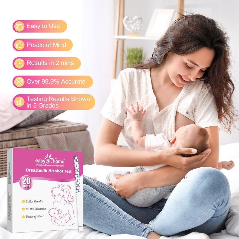 [Australia] - Easy@Home Breastmilk Alcohol Test Strips, at Home Alcohol Test for Breastfeeding and Lactation Milk Testing, Give Nursing Mothers Clarity, Easy, Quick and Precise Detection, EBA-20T, 20-Pack 