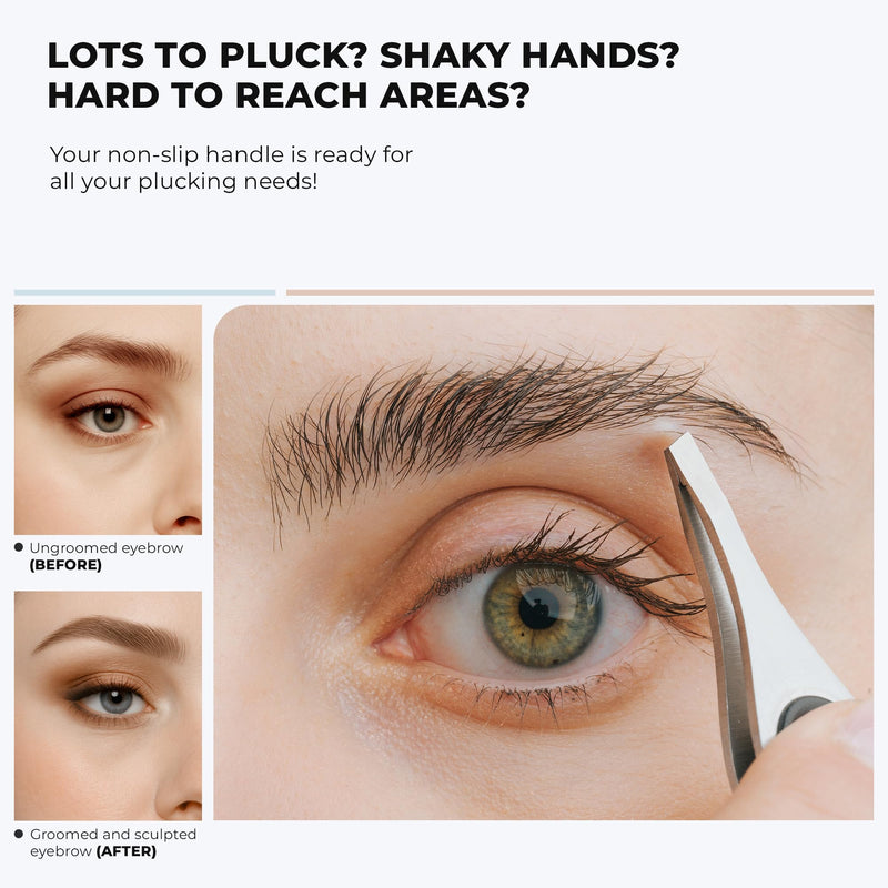 Professional Eyebrow Tweezers for Women and Men – Precision Stainless Steel Slant-Pointed Tip Tweezer for Facial Hair, Ingrown Hair, Splinter, Eyebrows & Blackhead Removal, Silver and Black 1 Silver/ Black