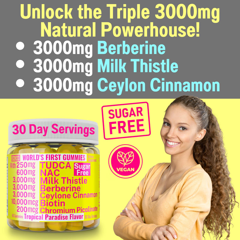 [Australia] - Sugarless Gummies with Chromium Picolinate TUDCA NAC Organic Ceylon Cinnamon Milk Thistle Berberine | Capsules Powder Supplements Alt | Bile Salts N-Acetyl-L-Cysteine Biotin N-Acetylcysteine 600-mg 