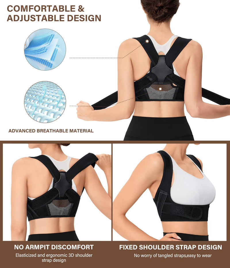 URSEXYLY Posture Corrector for Women Breathable Back Brace For Posture Adjustable Back Straightener Support for Neck Shoulder Clavicle and Upper Back Pain Relief(L/XL,Black) L/XL Black