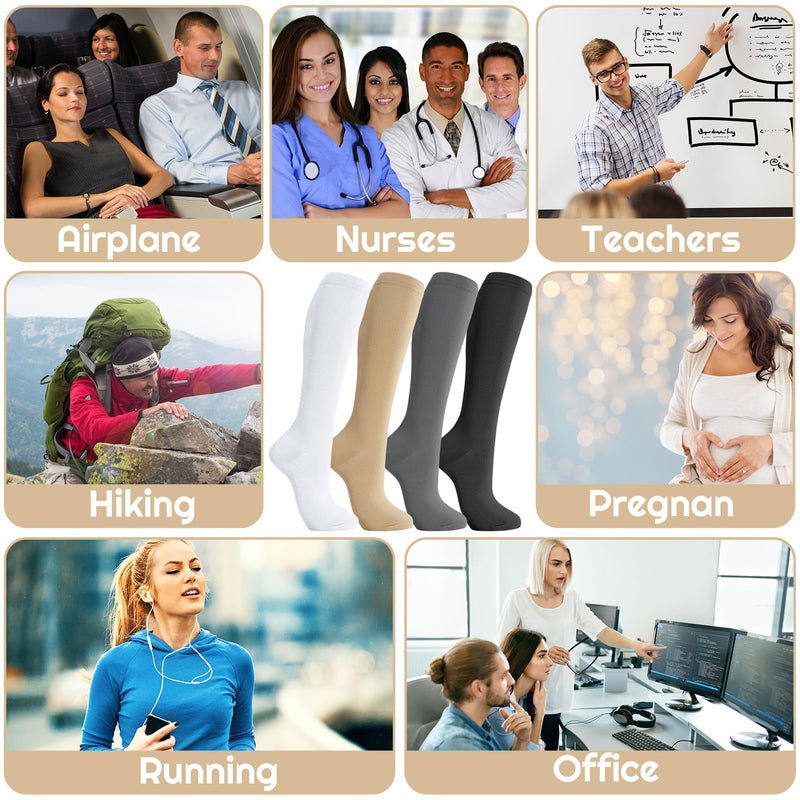 [Australia] - taonganui 4 pairs of compression stockings, compression socks, medical compression stockings, compression socks for women and men, varicose veins, edema, flight 35-38 
