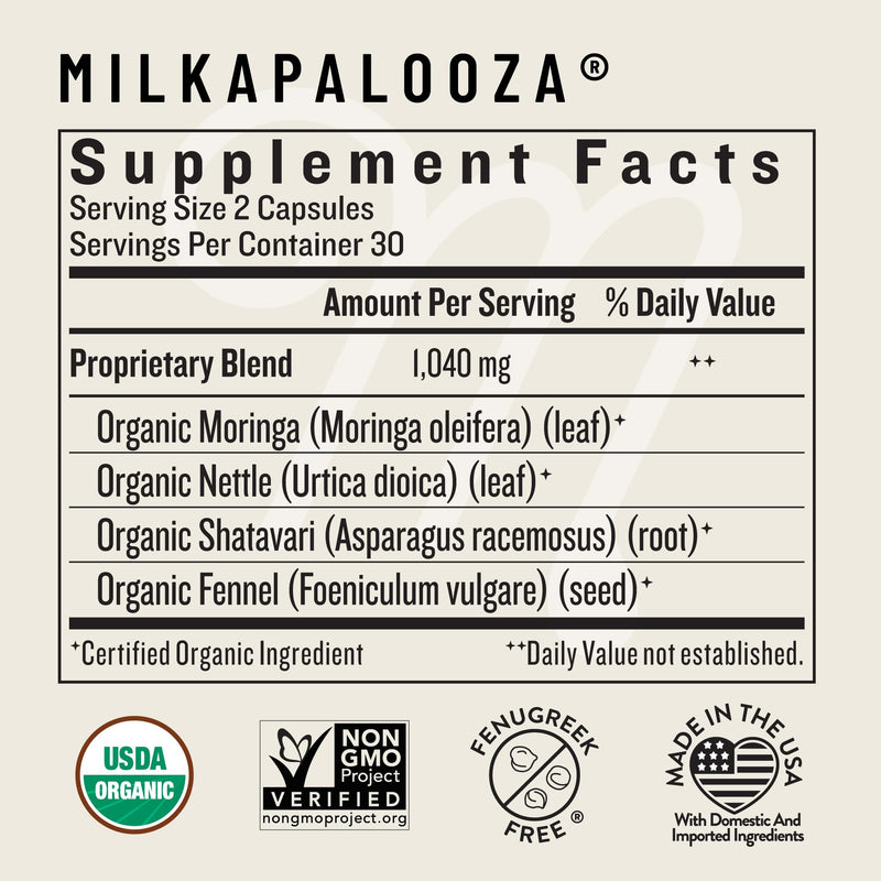 [Australia] - Legendairy Milk Milkapalooza Lactation Supplement for Breastfeeding Moms, Increase Breast Milk Supply with Organic Moringa, Fennel, Nettle, & Shatavari, Vegan Postpartum Essentials Fenugreek-Free 60ct 