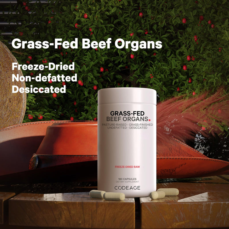 [Australia] - Codeage Grass Fed Beef Organs Supplement – Glandulars Supplements - Freeze Dried, Non-Defatted, Desiccated Liver, Heart, Kidney, Pancreas & Spleen Bovine Pills – Beef Vitamins - Non-GMO -180 Capsules 1 