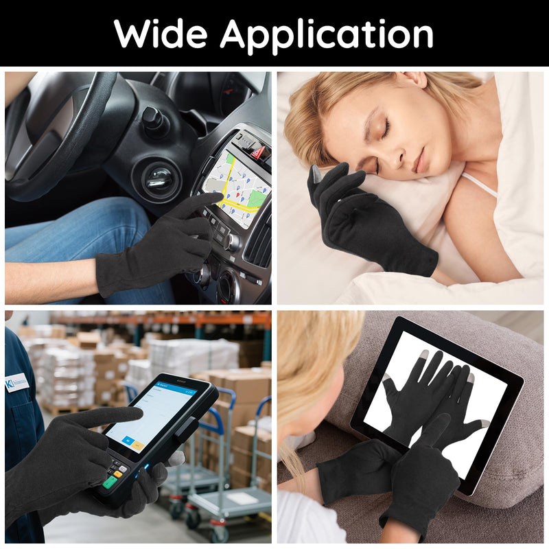 [Australia] - Segbeauty 16 Counts Elastic Black Cotton Gloves for Working, 8 Pair Touchscreen Sleeping Moisturizing Lotion Gloves Overnight with Elastic Band, Hand Care Cotton Moisture Work Glove for Typing Driving Extra Large 16.0 