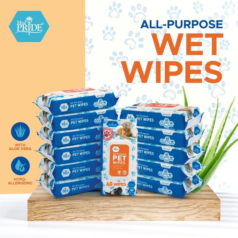 MED PRIDE Pet Wipes for Dogs & Cats [Pack of 60]- Hypoallergenic Cleaning Deodorizing Dog Wipes with Aloe Vera- Alcohol and Paraben-Free Pet Wipes- Extra Soft Cat Bathing Wipes for Fur Pack of 60 - PawsPlanet Australia