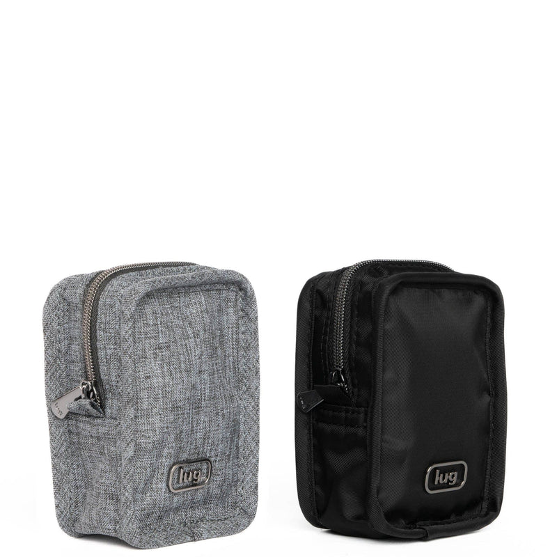 Lug Drizzle Mini Zip Storage Pouch for Women, 2-Piece Set with Carabiner and Wristlet Loops, Lightweight Travel Organizer – Black/Heather Grey Black\/heather Grey