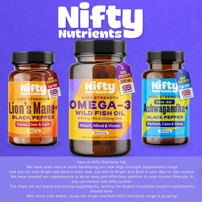 Omega 3 Capsules High Strength Pure Natural Wild Fish Oil Capsules | 2000mg High Strength Softgels | Providing a High Source of EPA & DHA | Made in the UK