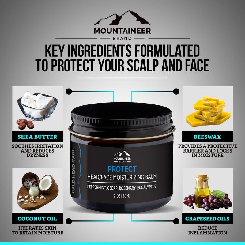 [Australia] - Mountaineer Brand All Natural Bald Head Moisturizer and After Shave Balm | Bald Head Care for Men | Non-Greasy Scalp and Face Lotion | Refreshing Natural Scent | Made in USA | Protect 2oz Step 4 - Moisturize 
