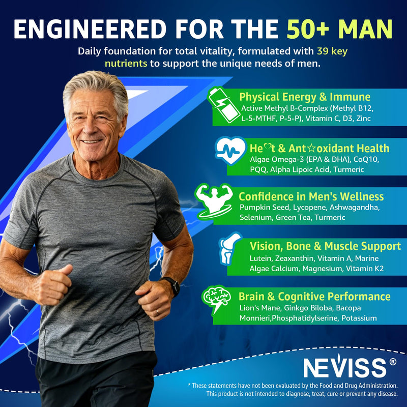 Men's 50 Plus Multivitamin Gummy w/Omega-3, Lutein, Pumpkin Seed, Lycopene | Plant Blend, CoQ10, Vitamins & Minerals, Methylated Multivitamin for Men - Cognition, Antioxidant, Muscle & Eye Support 60Ct