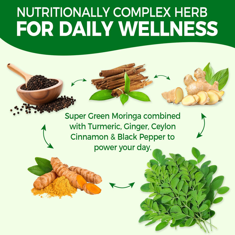 Moringa Gummies for Women Men w/Probiotic Turmeric Ginger Ceylon Cinnamon | Organic Moringa Powder Capsules Alternatives, Pure Moringa Leaves Green Superfood Supplement - Vegan, Sugar Free, 120ct
