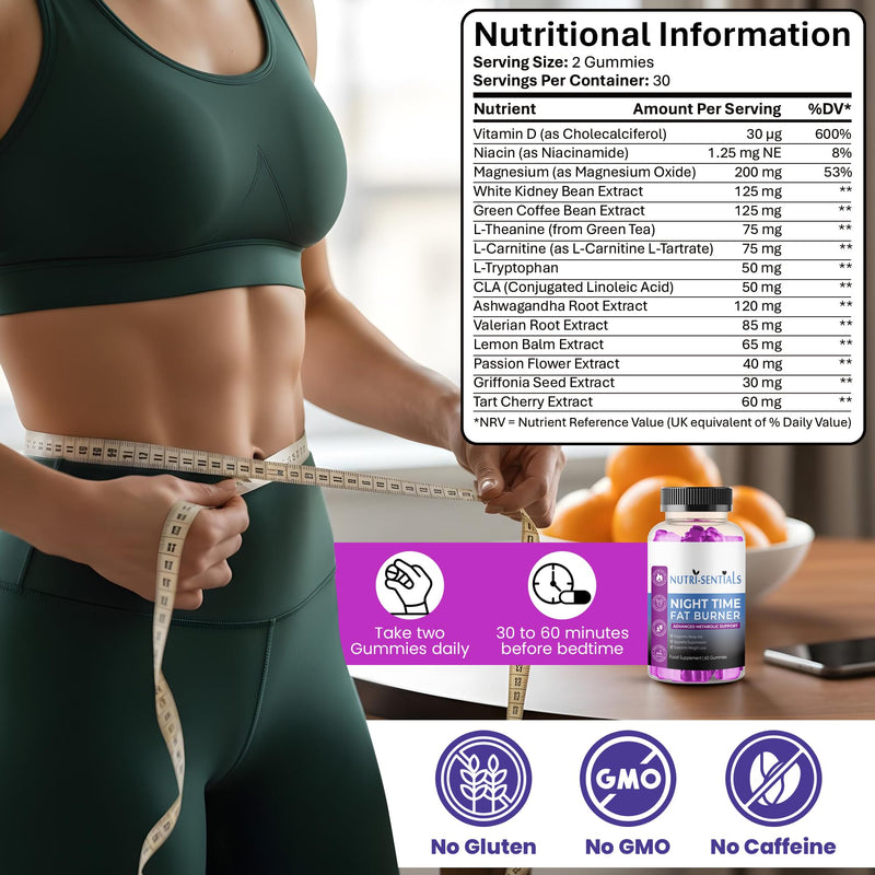 Night Time Gummies- Metabolism & Sleep Support Supplement- Promotes Relaxation & Wellness for Women & Men- Natural Weight Management Gummies with Mixed Berry Flavour- 60 Count
