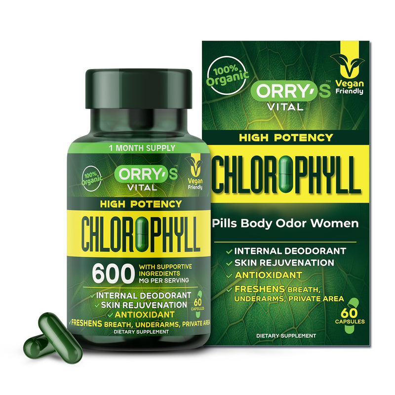 [Australia] - Orry's Vital Chlorophyll Capsules 600 mg - Natural Internal Deodorant to Detox Body Odor, Armpits & Private Parts - Body-Deodorizing Supplement: Supports Immunity and Digestion - 60 Chlorophyll Pills Chlorophylls Capsules 