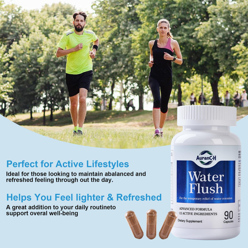 Diuretic Water Retention Capsules for Weight Control, Water Detox, Water Balance Support,12 Herbal Extract, Instant Relief from Bloat and Swelling for Women & Men, Lymphatic Drainage 90 Vegan Capsules