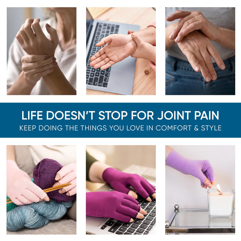 GRACE & ABLE Compression Gloves for Arthritis - Open Finger, Cotton-Blend, Lightweight, Breathable Hand Support Large Marine Blue