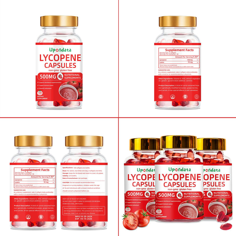 [Australia] - Lycopene Capsules - 500mg /100 Softgels Natural Tomato Extract Organic Complex Formula Supplement - Gluten-Free, Non-GMO (1 Pack) 1 