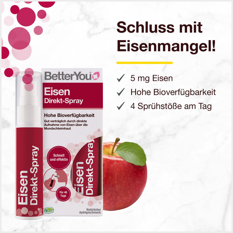 [Australia] - BetterYou Iron Direct Spray - well tolerated through absorption through the oral mucosa - high bioavailability - delicious apple flavor - the practical alternative to tablets - vegan, 25ml 