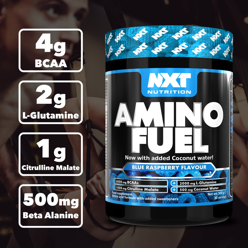 NXT Nutrition Amino Fuel Energy Drink | BCAAs Amino Acids with Beta Alanine, Vitamin D3 and Citrulline Malate – for Performance, Endurance and Energy Support | (Blue Raspberry)