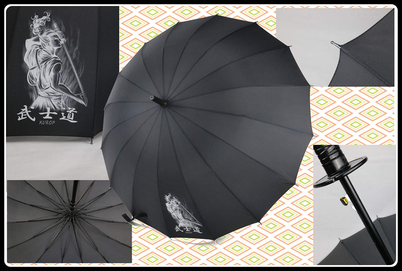 Kurop Samurai Handle Umbrella Ninja Japanese Long Umbrella with 16 Ribs