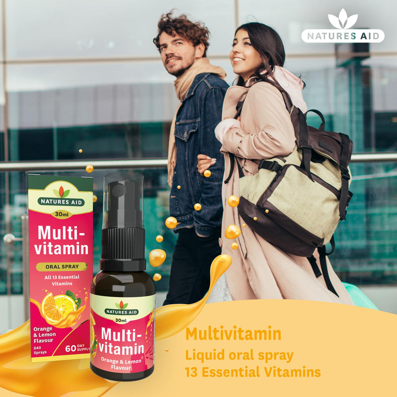 Natures Aid Multivitamin Daily Oral Spray 30ml - Natural High Strength Supports Energy Tiredness Fatigue Healthy Immune & Nervous System - Pill Tablet Capsule Free Liquid Supplement 2-Month Supply Multivitamin Spray 30ml