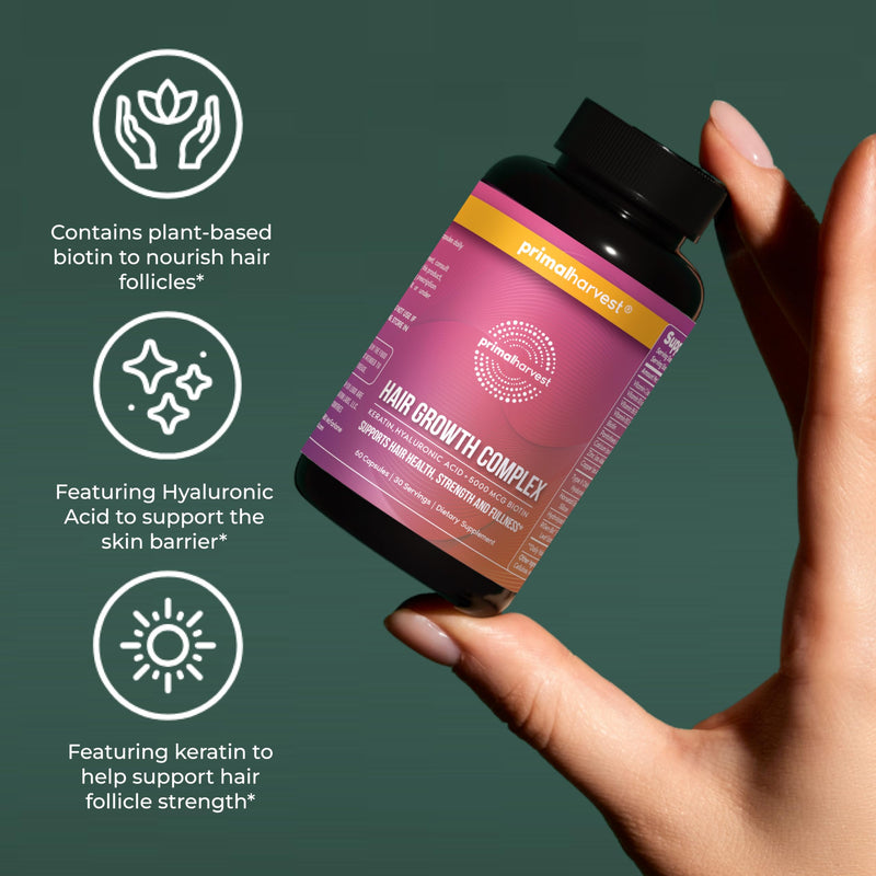 Primal Harvest Hair Growth Complex - Daily Supplement, Gluten & Dairy Free Unflavored 60 Count (Pack of 1)