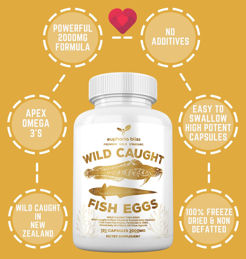Wild Caught Fish Eggs, Omega 3 Supplement Supports Brain, Heart, Fertility and Inflammatory Health, Whole Food Source of Vitamin D, K2, and A, Non-GMO, 120 Capsules 120 count (Pack of 1)