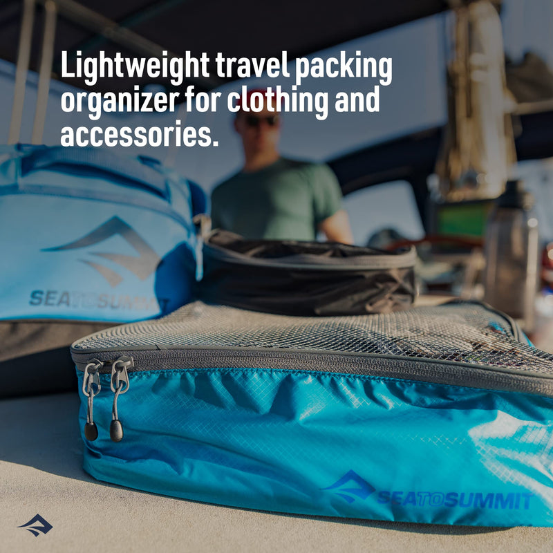 Sea to Summit Garment Mesh Bag Packing Organizer, Medium, Highrise Grey | Lightweight nylon and mesh packing organizer compartmentalizes clothing and accessories in a suitcase or duffle