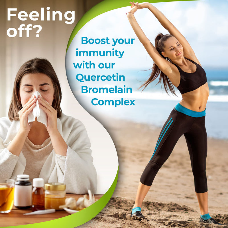 [Australia] - Quercetin with Bromelain Vitamin C and Zinc with Organic Whole Food Quercetin Blend - 1215mg per Serving - Phytosome Quercetin 500mg Capsules with Ginger and Flavonoids for Immune Support - 180 count 