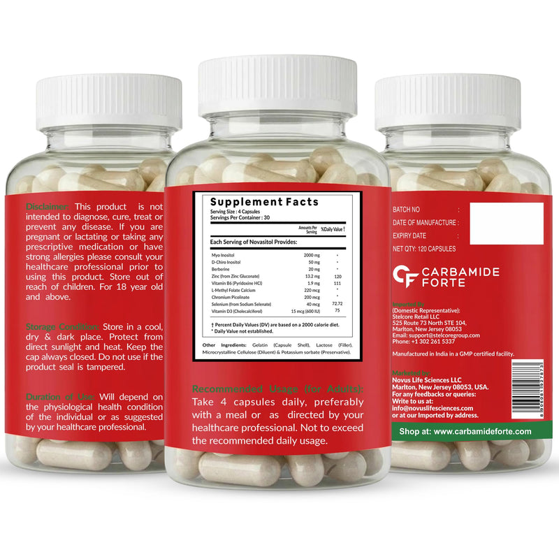 Carbamide Forte Myo Inositol & D Chiro Inositol Supplement | Inositol Supplements with Berberine, l-Methyl Folate, Vitamin D3 & Selenium | Ideal 40:1 Ratio - 120 Capsules 120 Count (Pack of 1)