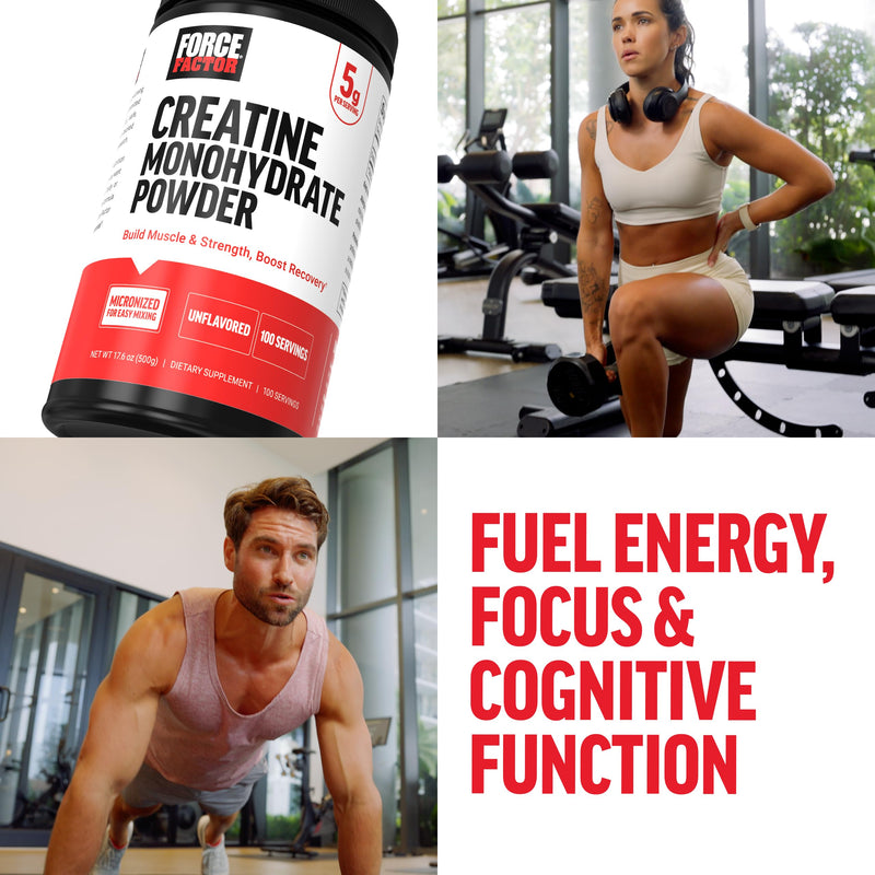 [Australia] - Force Factor Creatine Monohydrate Powder, 5g Micronized Dose to Support Muscle Growth, Strength, Recovery, Cognitive Health & Memory, Unflavored, 100 Servings 1.1 Pound (Pack of 1) 