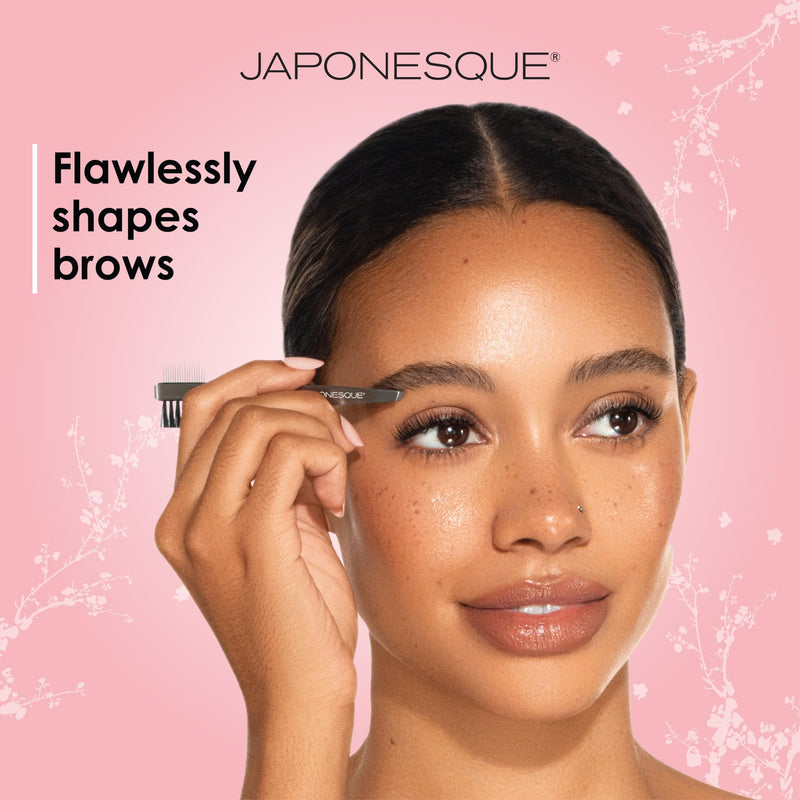 JAPONESQUE Premium Brow Shaper 3-IN-1 Tool Features a Slant Tweezer, Brow Brush & Lash Comb. Precision Crafted, Hand Sharpened Tips for Shaping & Defining Brows