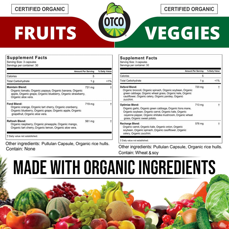 Made with Organic Fruits & Veggies Capsules-Superfood Vegetable Vitamin Supplement for Women & Men-Blend of Fruits and Greens for Daily Health.Fruits and Vegetables Supplements (30-Day Supply) 90 Count (Pack of 2)