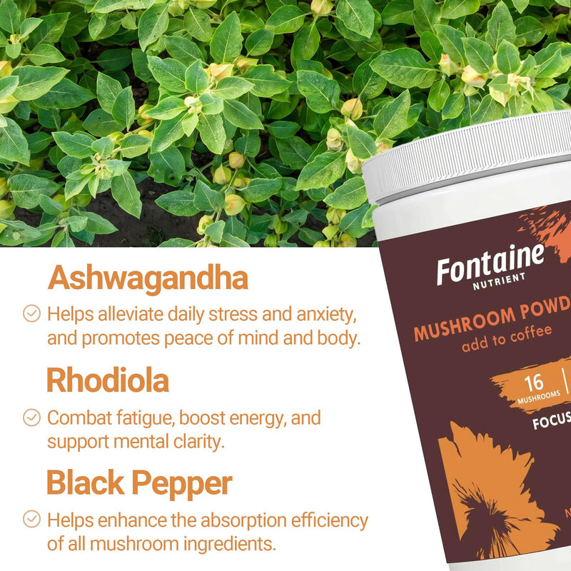 16-in-1 Super Mushroom Coffee with Lion's Mane, Reishi - 1730mg Functional Mushrooms Complex for Immunity, Focus, Nootropic, Mood & Energy, Premium Mushroom Supplement, 90 Days Supply
