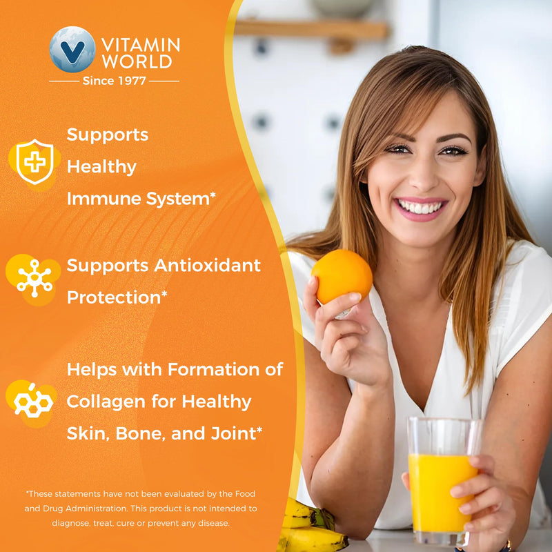 Vitamin World Vitamin C 1000 mg with Bioflavonoids, 100 Capsules | Immune Support, Antioxidant Protection, Vitamin C Supplement for Collagen Production, Bone & Skin Health, Gluten Free