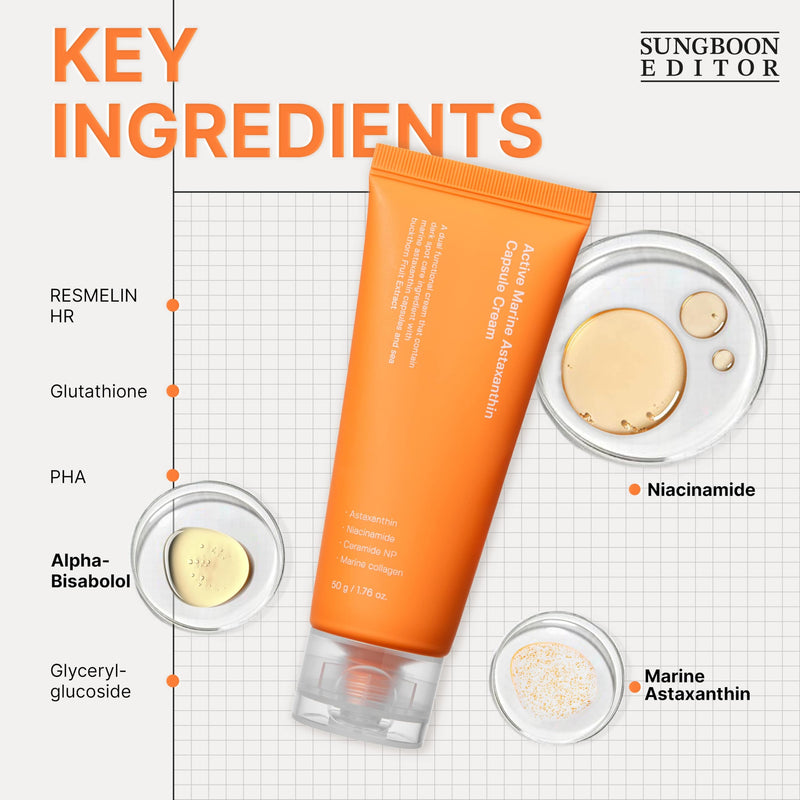 [Australia] - SUNGBOON EDITOR Active Marine Astaxanthin Capsule Cream 50ml | Facial Cream for Brightening | Deep Hydration, Soothing, Moisturizer 