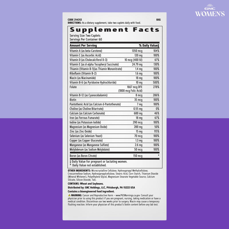 GNC Women's Prenatal Multivitamin Formula with Iron, 120 Caplets | Provides Folic Acid, Iron, Zinc, and Calcium to Support Healthy Pregnancy, Bone Health, and Baby Development 120 Count (Pack of 1)